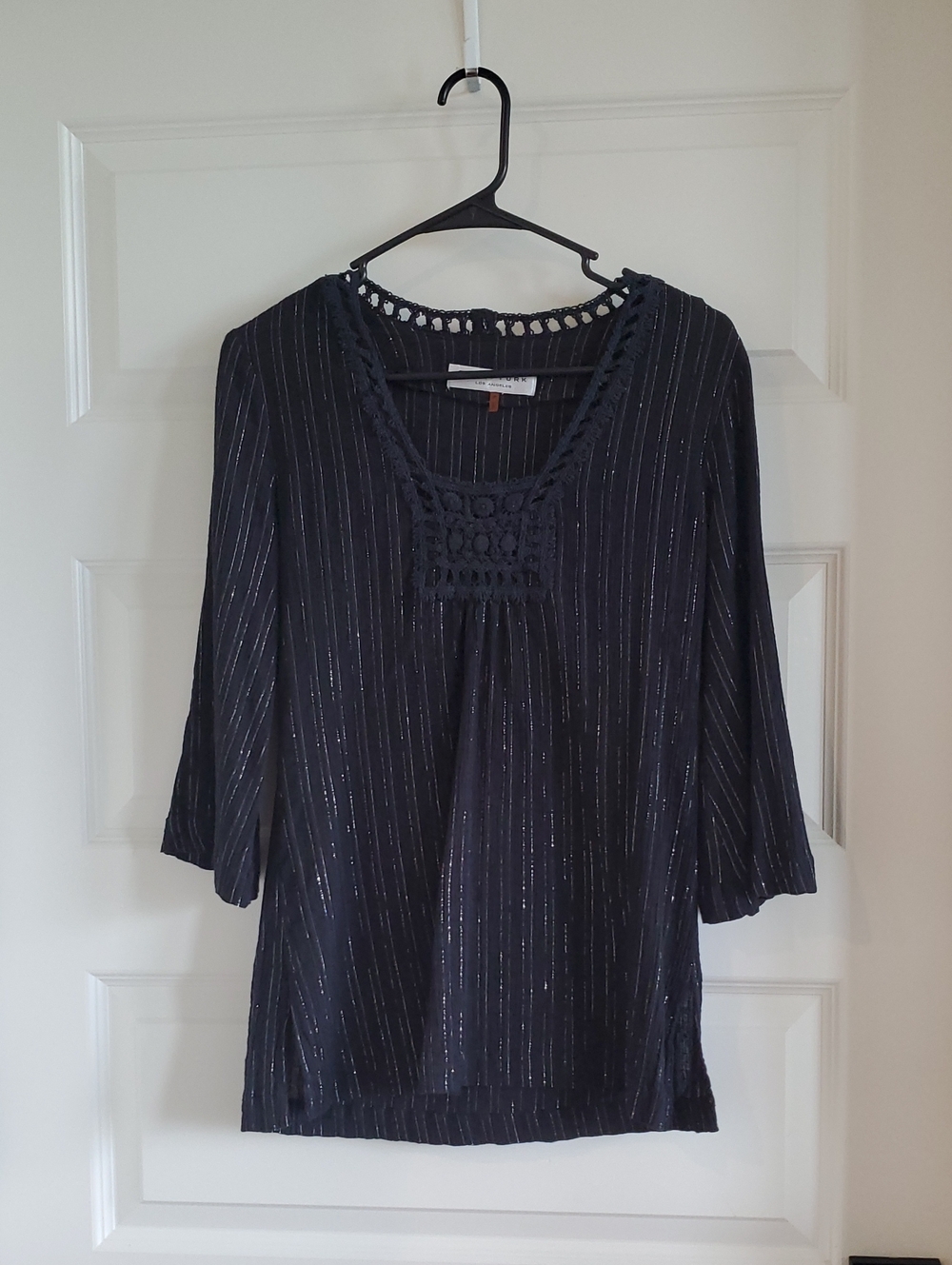 Trina Turk Black Metallic-Striped Crochet-Neck Tunic